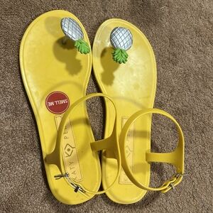 Women’s Yellow Sandals Size 9 Pineapple Print With Strap By Ankle